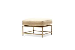 Tan Nubuck Leather and Antique Brass Ottoman