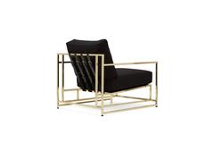 Black Wool and Polished Brass Armchair