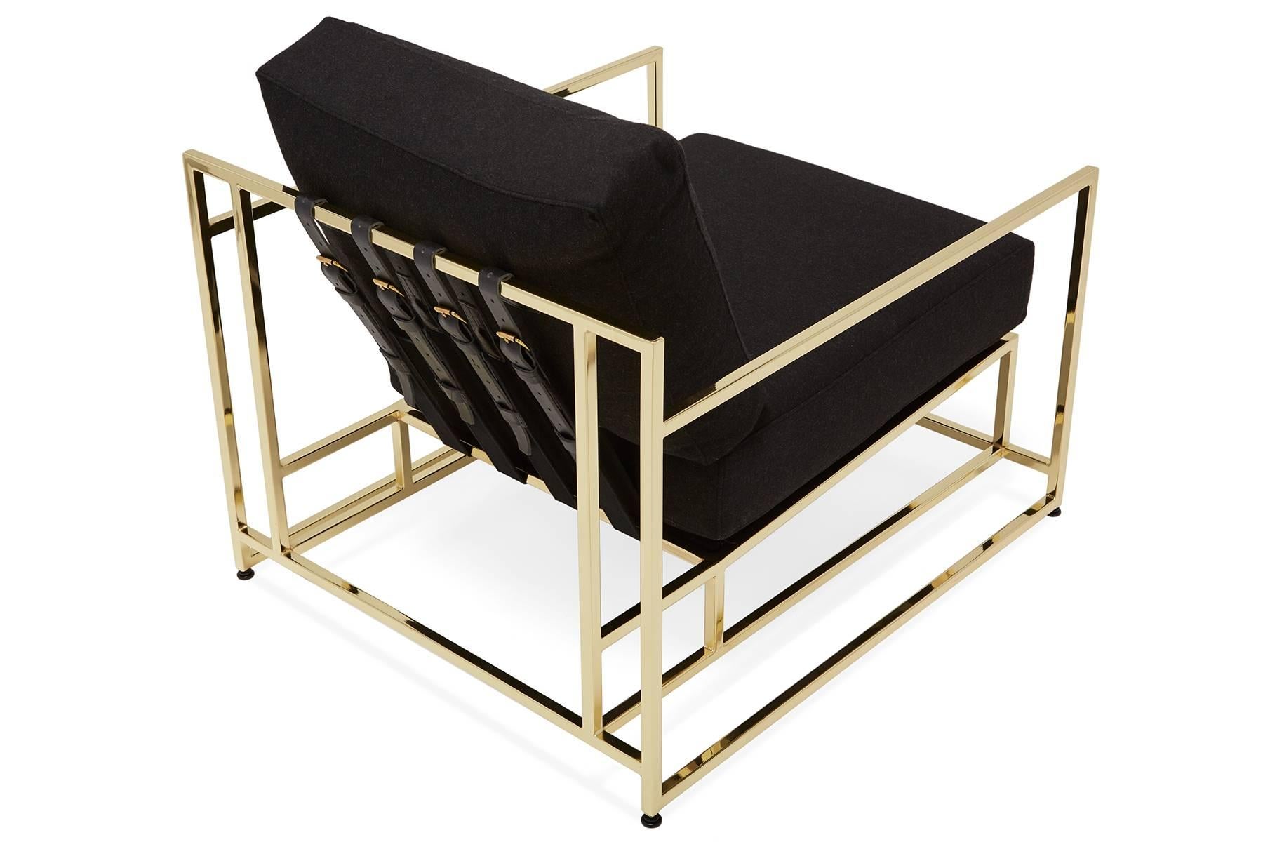 Black Wool and Polished Brass Armchair In New Condition For Sale In Los Angeles, CA