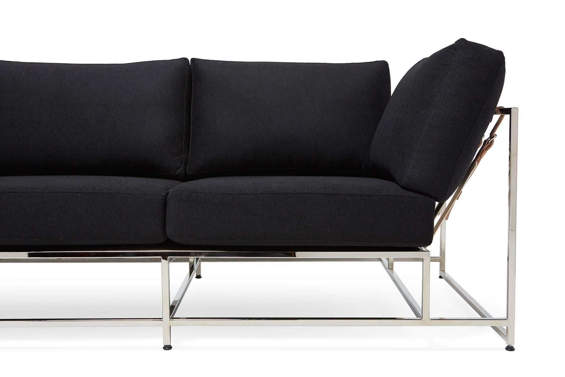 Black Wool and Polished Nickel Sofa In New Condition For Sale In Los Angeles, CA