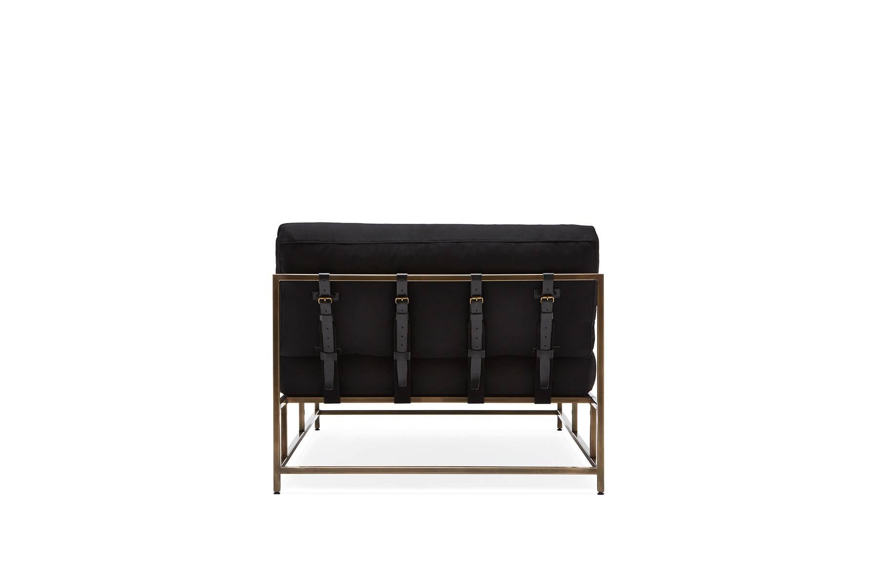 Modern Black Wool and Antique Brass Chaise Lounge For Sale
