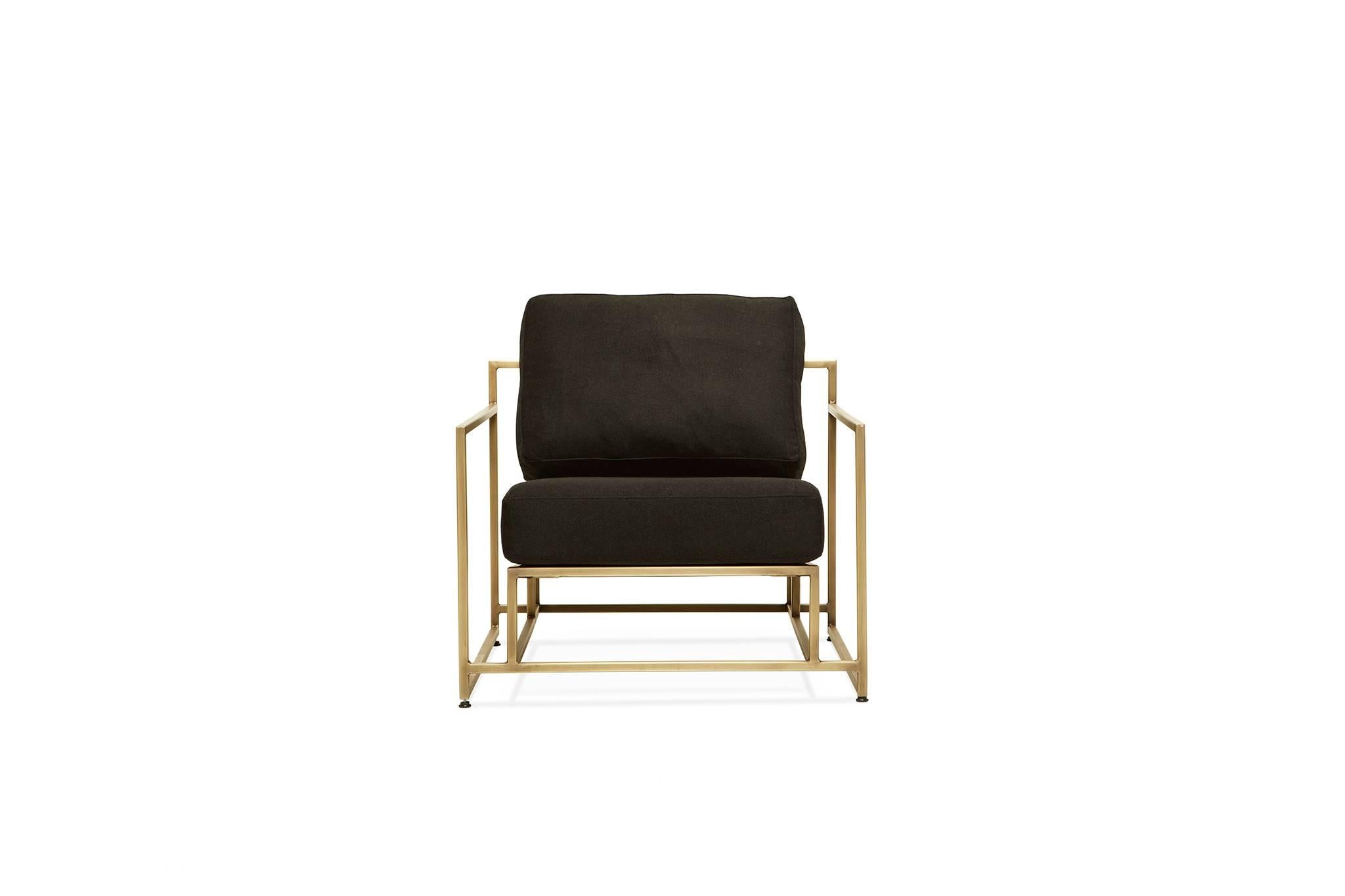 Modern Black Wool and Antique Brass Armchair For Sale