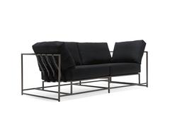 Black Wool and Blackened Steel Two Seat Sofa
