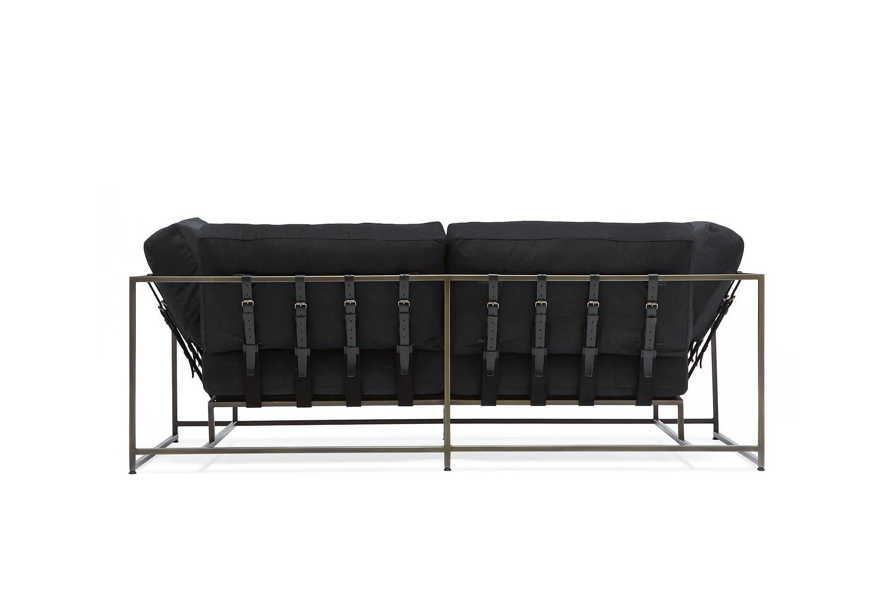 Modern Black Wool and Blackened Steel Two Seat Sofa For Sale