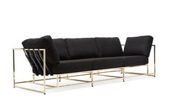 Black Wool and Polished Brass Sofa