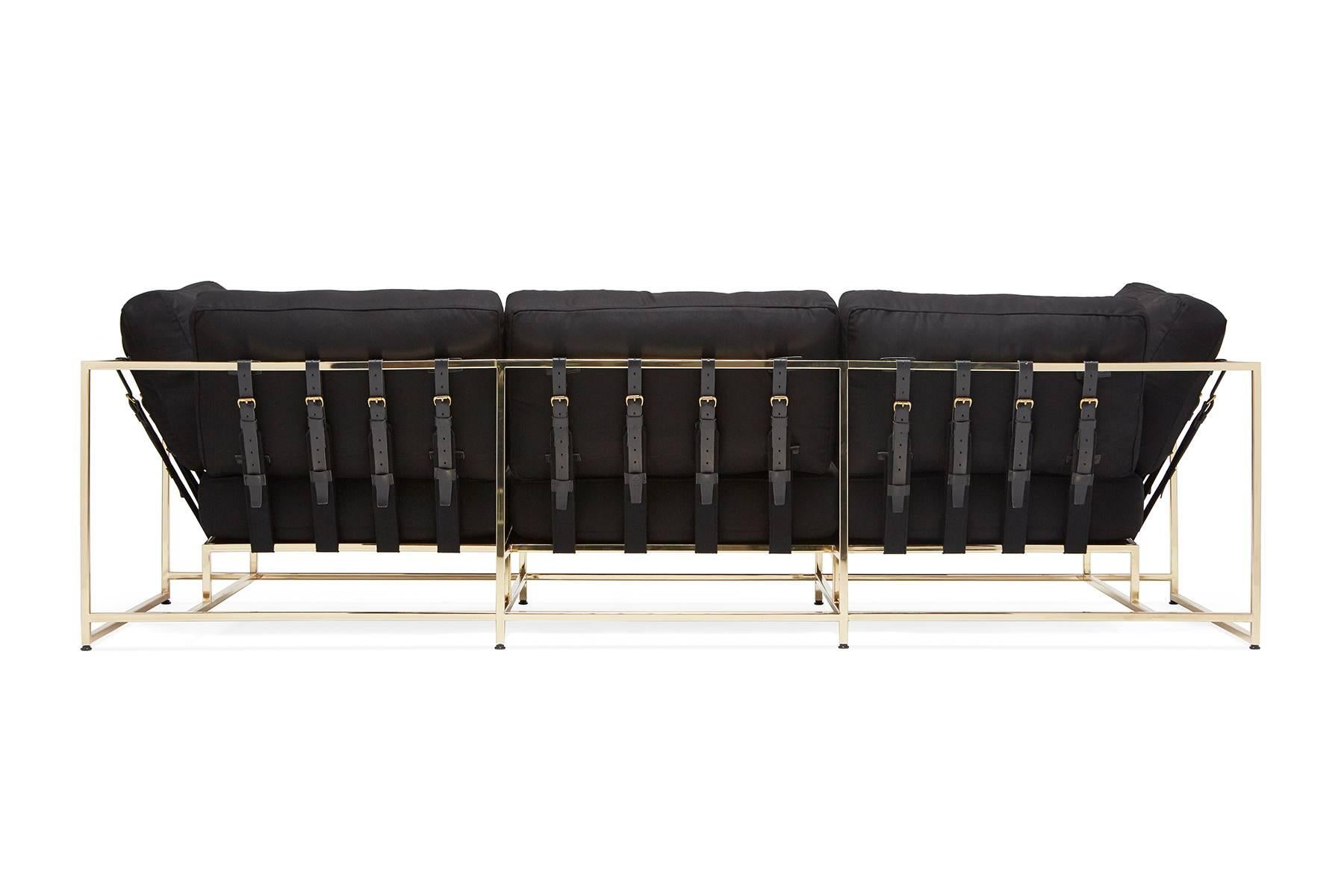 Modern Black Wool and Polished Brass Sofa For Sale
