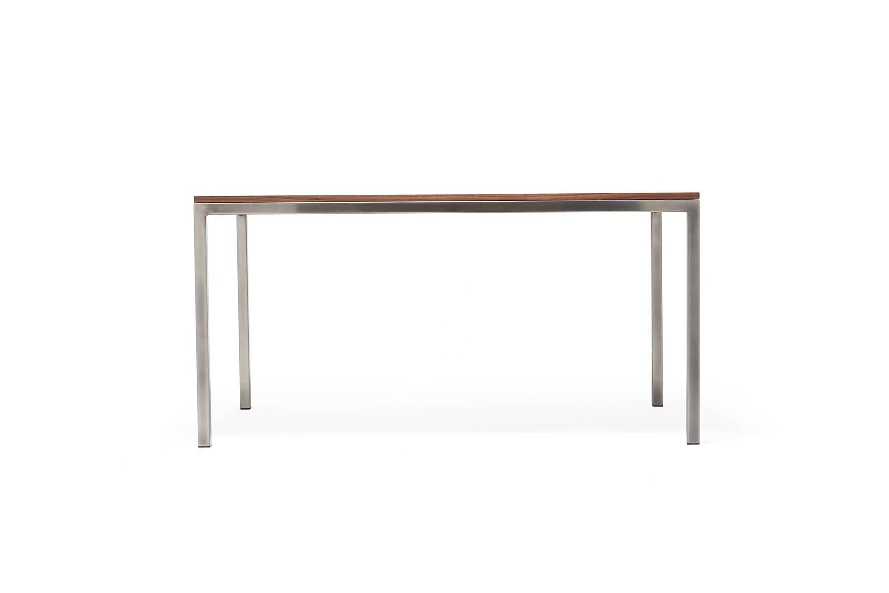 American Walnut and Antique Nickel Small Dining Table For Sale