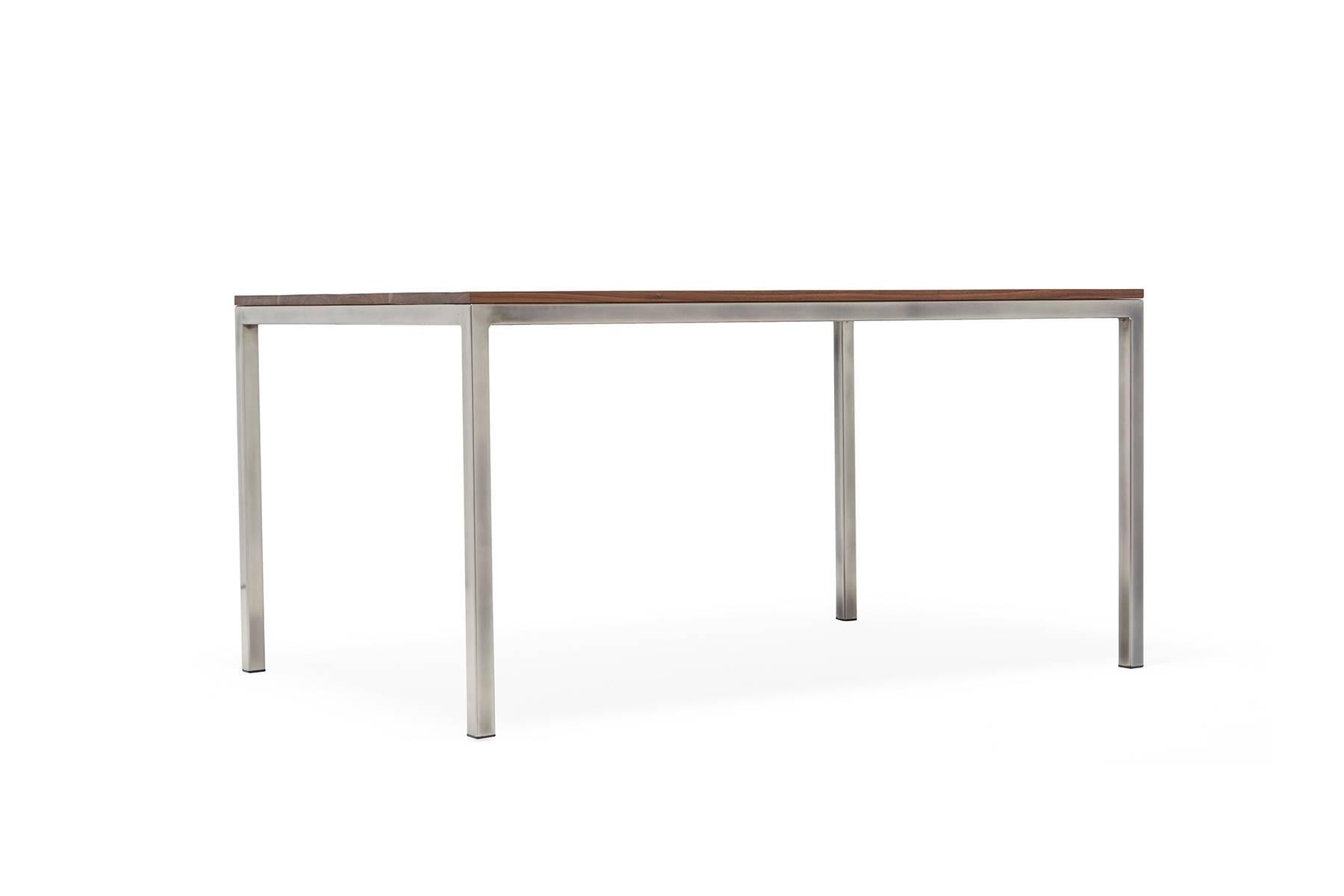 Modern Walnut and Antique Nickel Small Dining Table For Sale