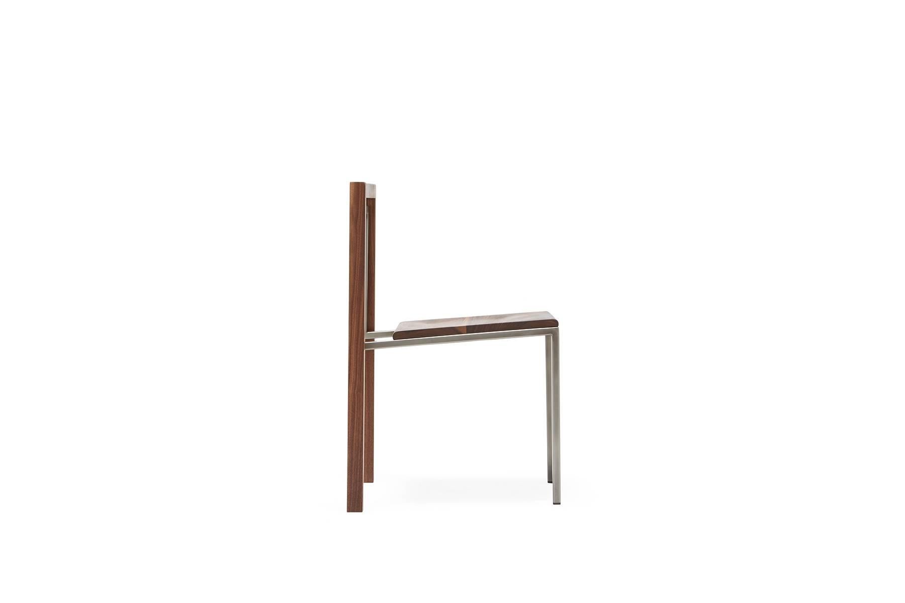 Modern Walnut and Antique Nickel Dining Chair For Sale