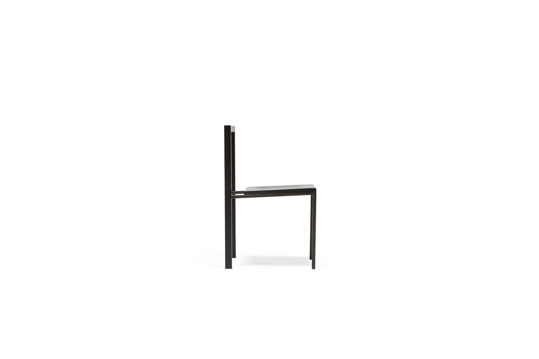 Modern Ebonized Oak and Blackened Steel Dining Chair For Sale