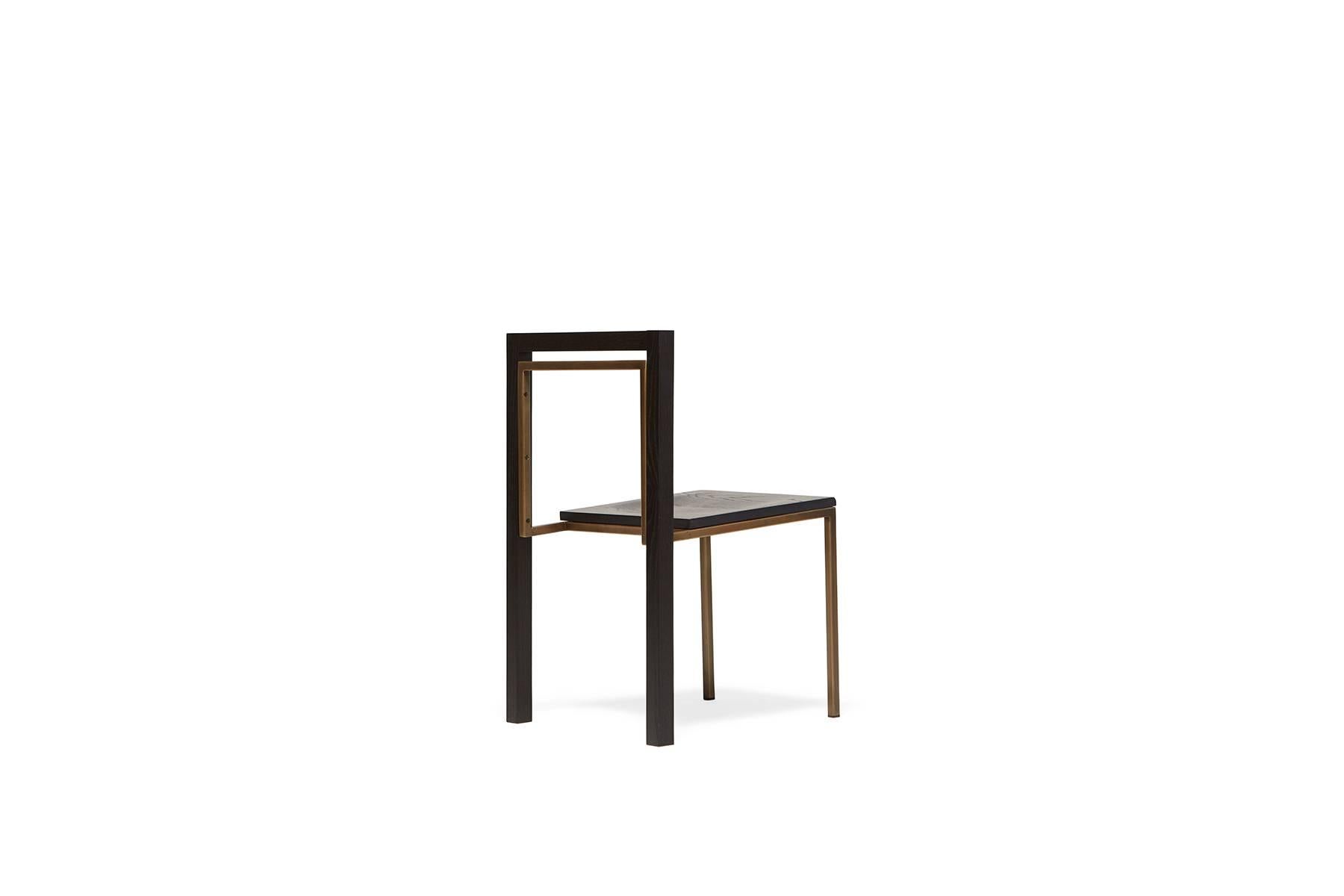 Modern Ebonized Oak and Antique Brass Dining Chair For Sale