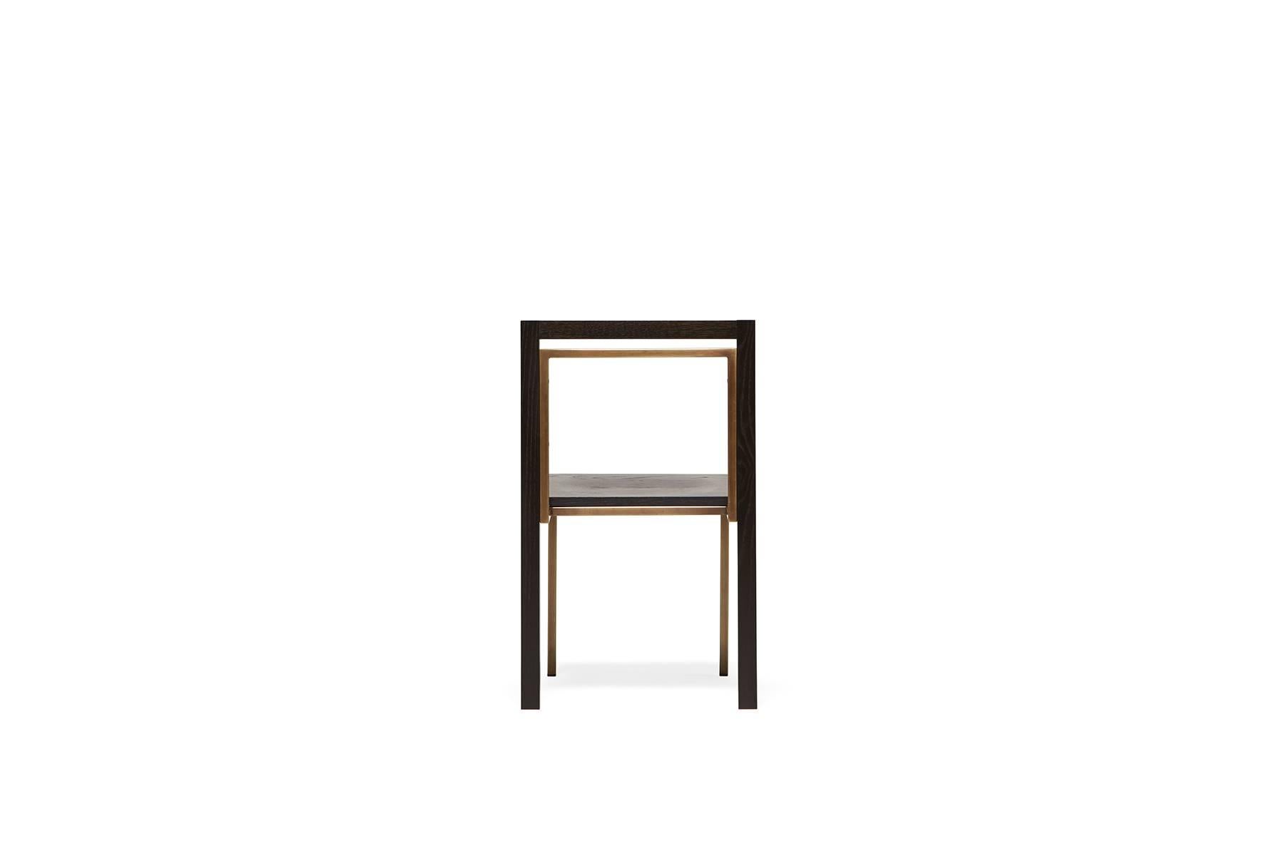 American Ebonized Oak and Antique Brass Dining Chair For Sale