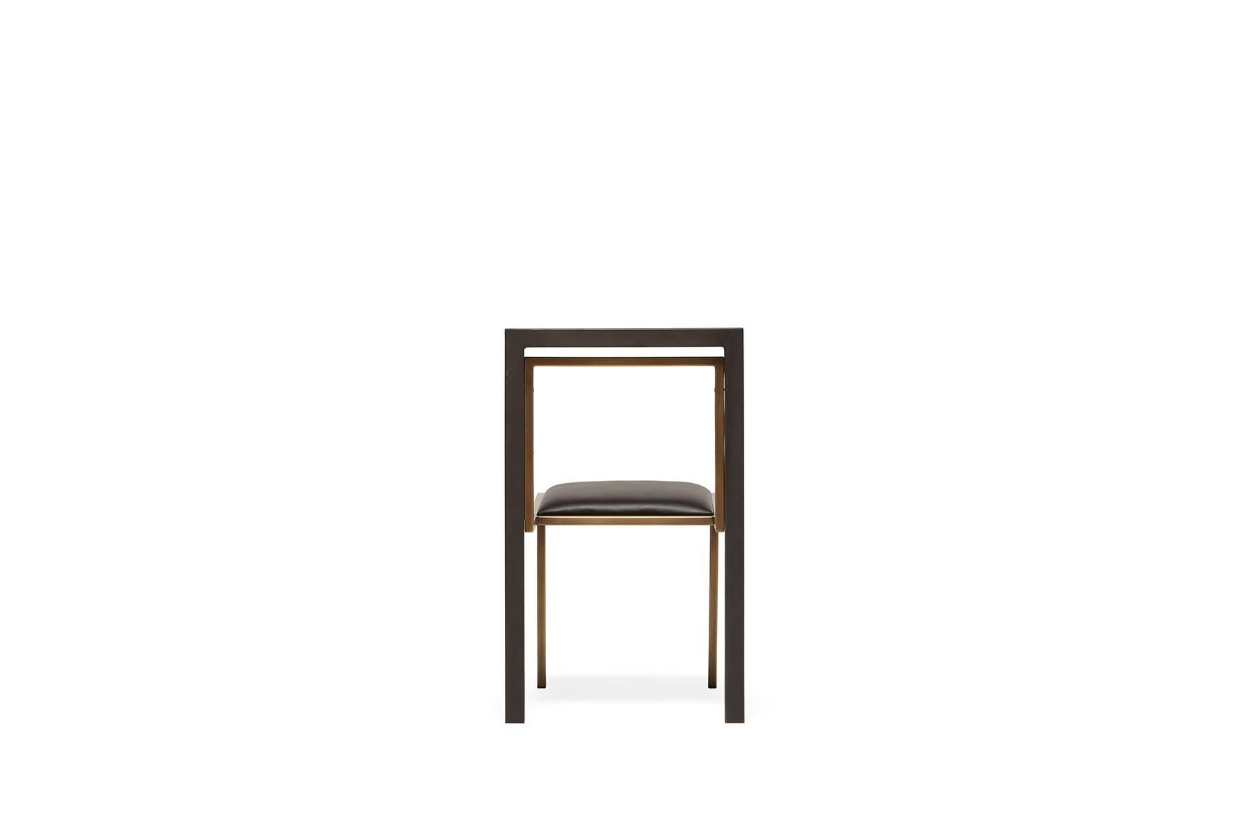 Modern Black Leather and Blackened Steel Dining Chair For Sale