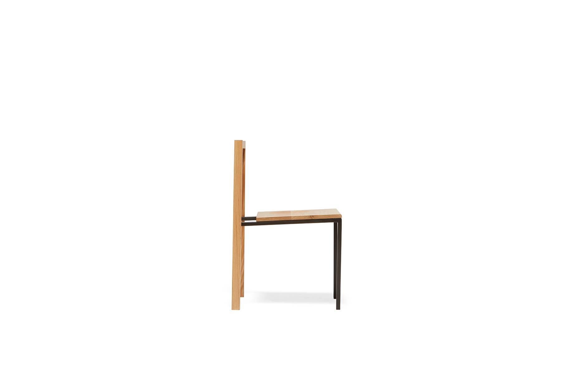 Modern Oak and Blackened Steel Dining Chair For Sale