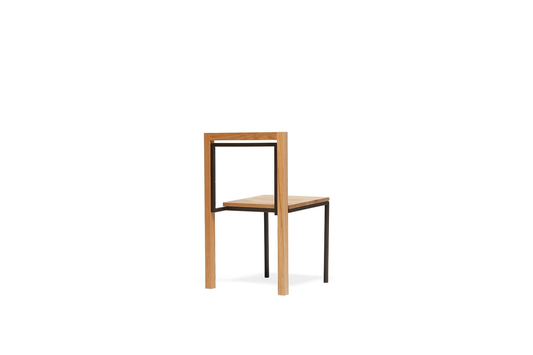 American Oak and Blackened Steel Dining Chair For Sale