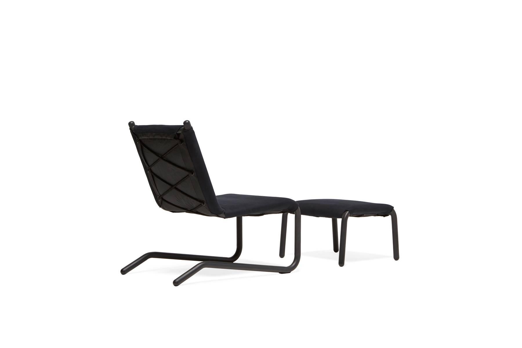 Modern Bowline Chair and Ottoman in Black Canvas - In Stock
