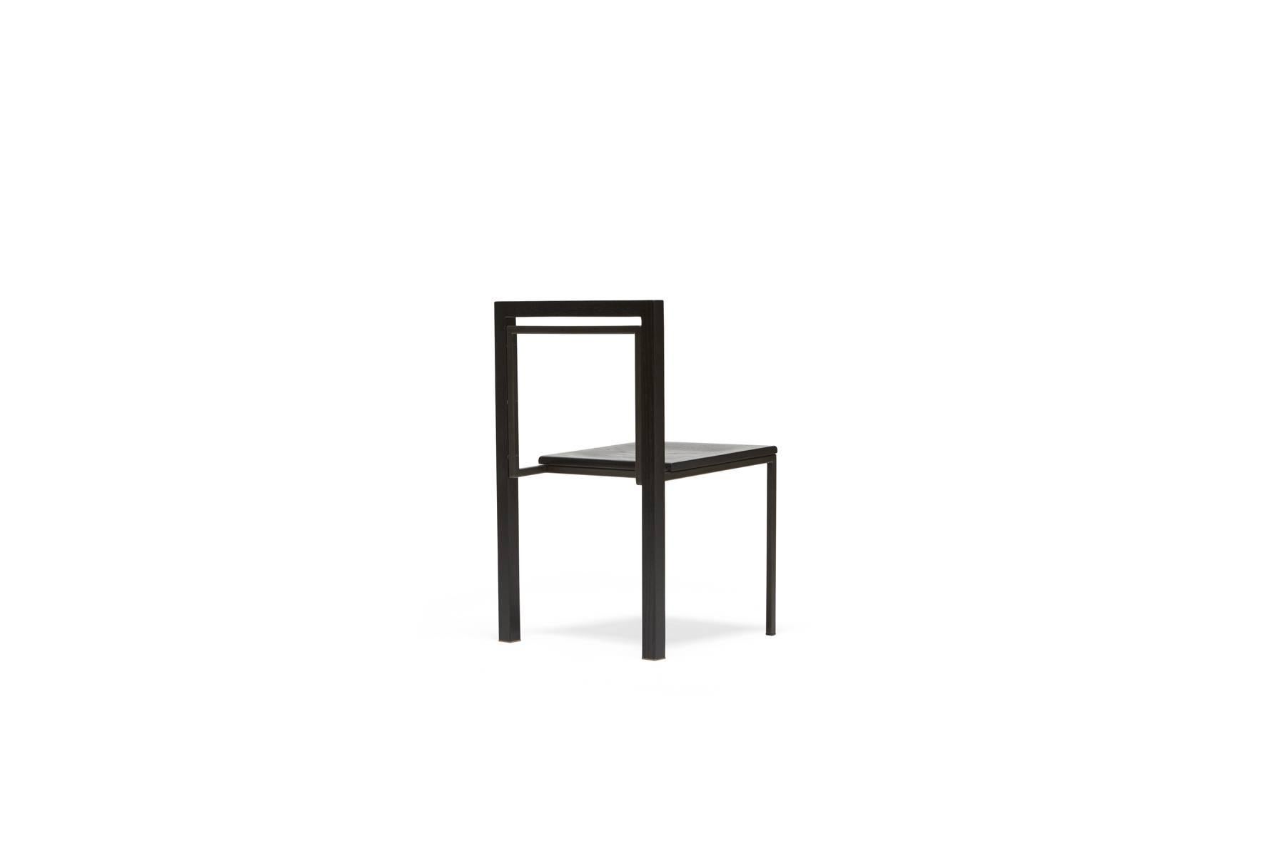 Ebonized Oak and Blackened Steel Dining Chair In New Condition For Sale In Los Angeles, CA