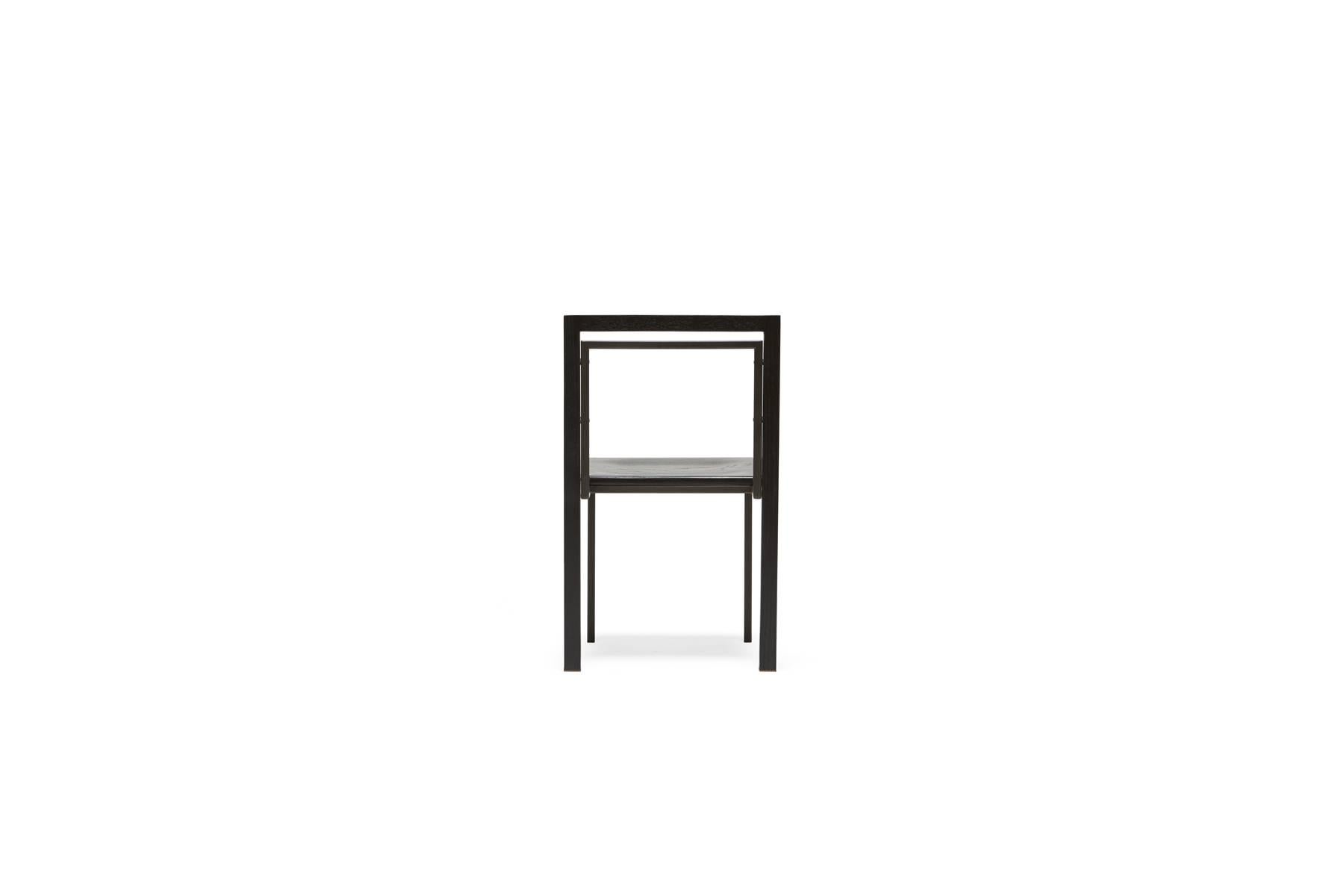 Contemporary Ebonized Oak and Blackened Steel Dining Chair For Sale