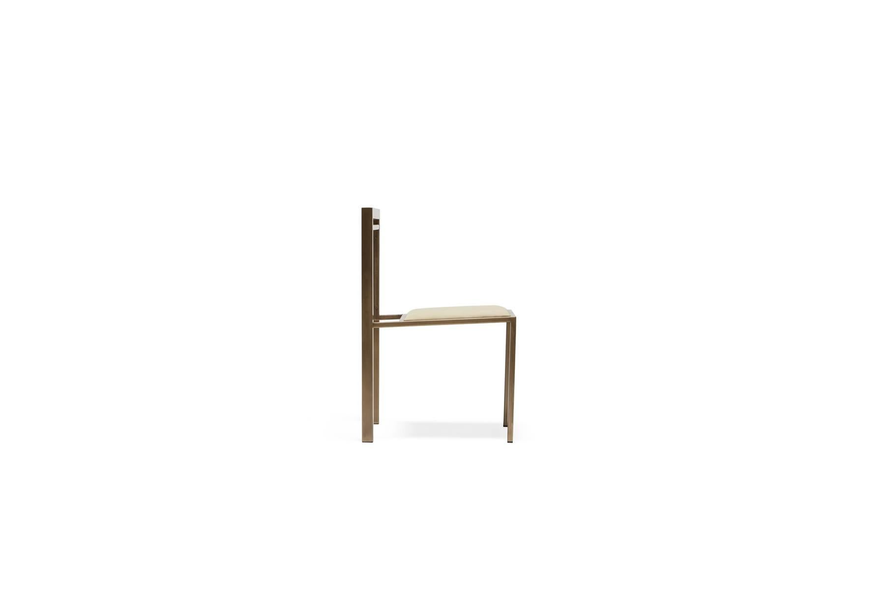 Modern Natural Nubuck Leather and Antique Brass Dining Chair For Sale