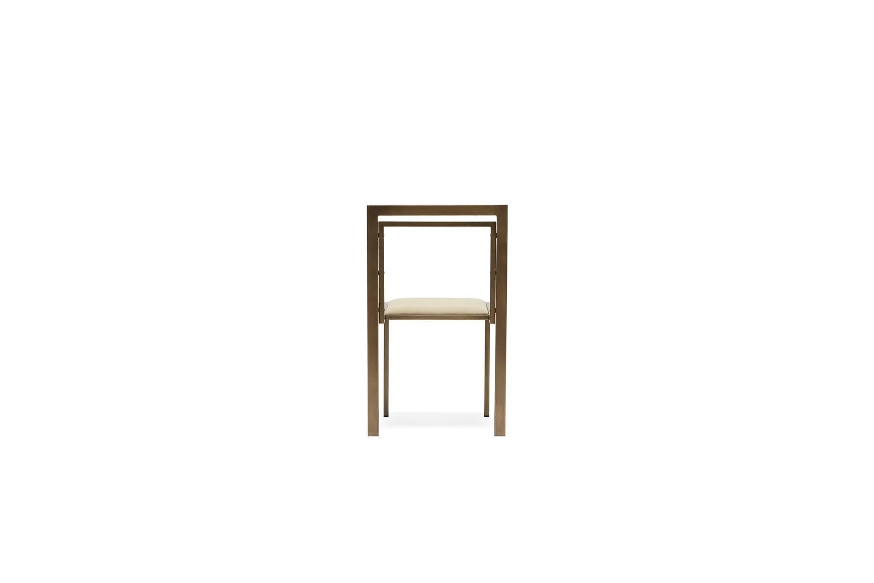 American Natural Nubuck Leather and Antique Brass Dining Chair For Sale
