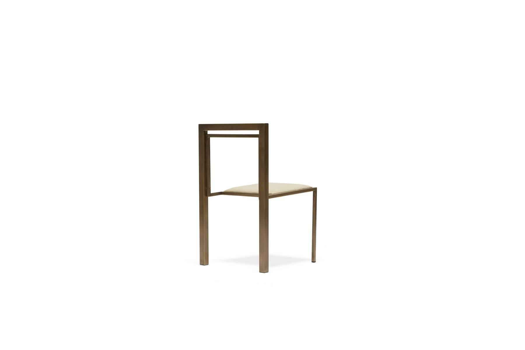 Metalwork Natural Nubuck Leather and Antique Brass Dining Chair For Sale