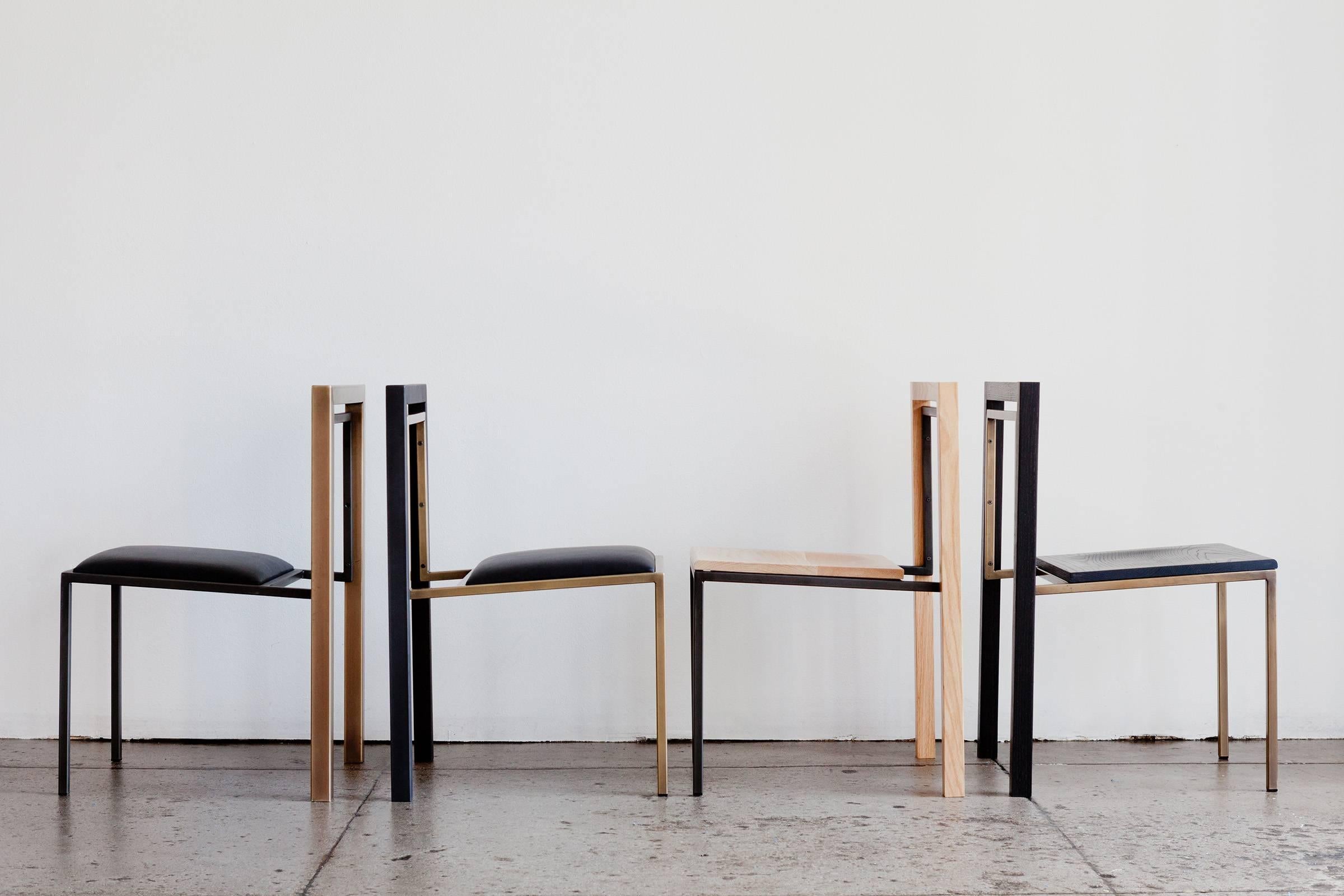 Black Leather and Blackened Steel Dining Chair In New Condition For Sale In Los Angeles, CA