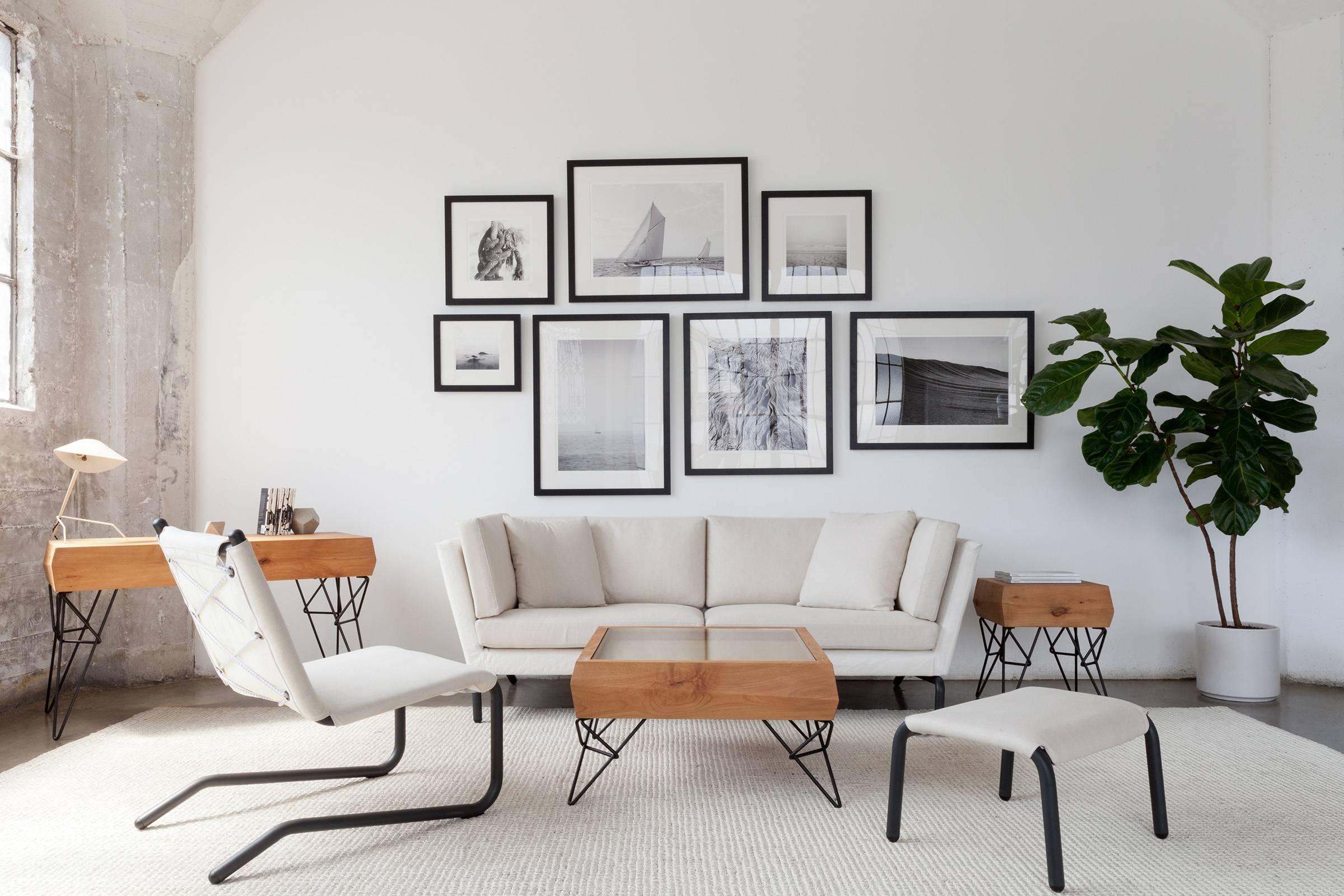 Powder-Coated Bowline Chair and Ottoman in Cream Canvas - In Stock