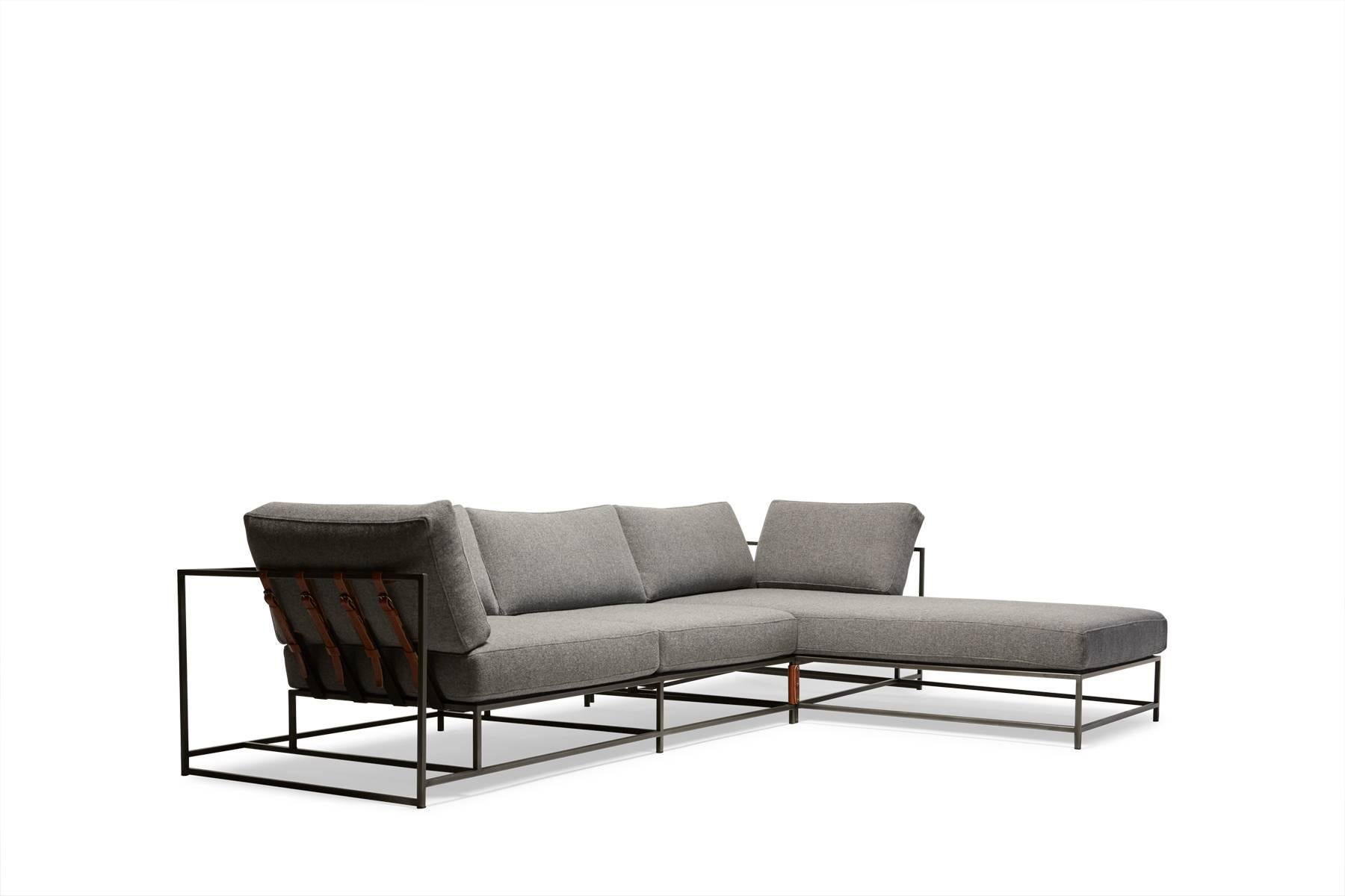 Contemporary Grey Wool & Blackened Steel Lounge Sectional For Sale