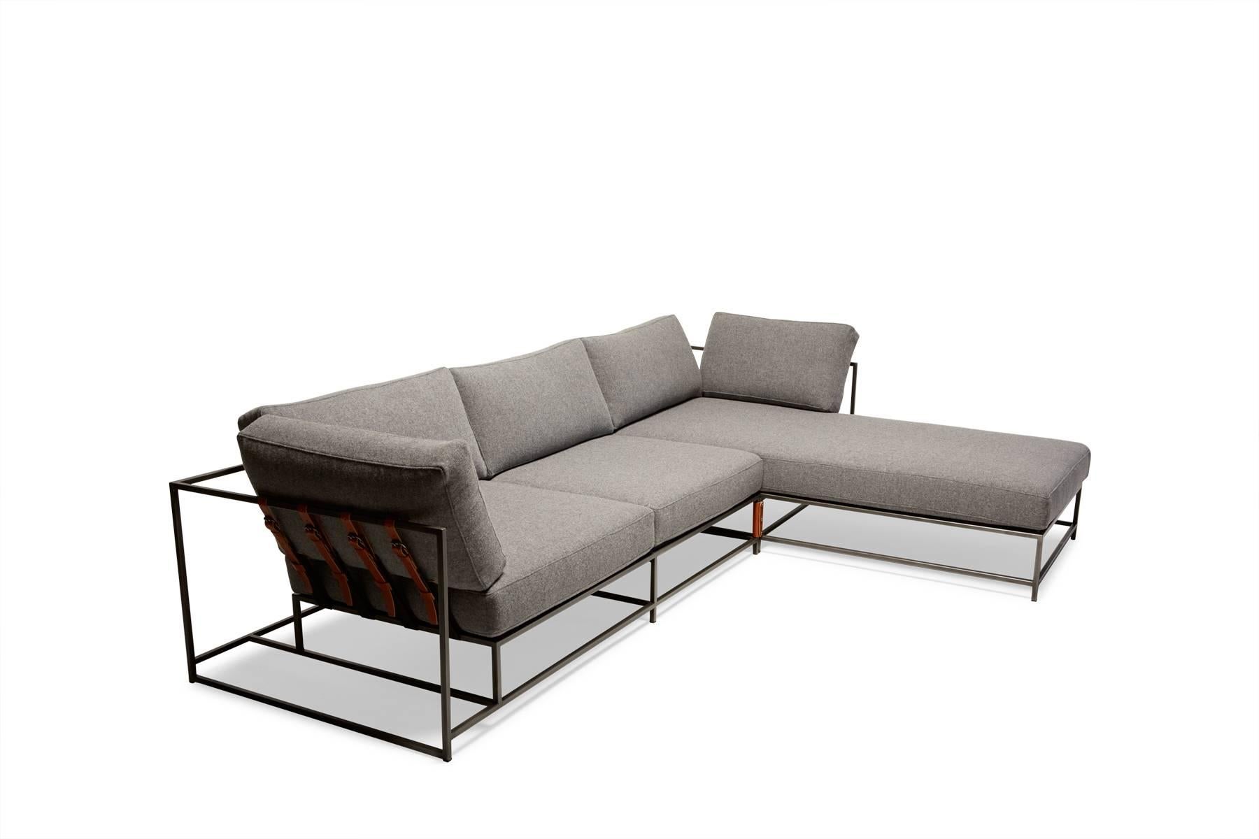 Grey Wool & Blackened Steel Lounge Sectional For Sale 1