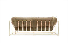 Vintage Military Canvas and Polished Brass Two-Seat Sofa