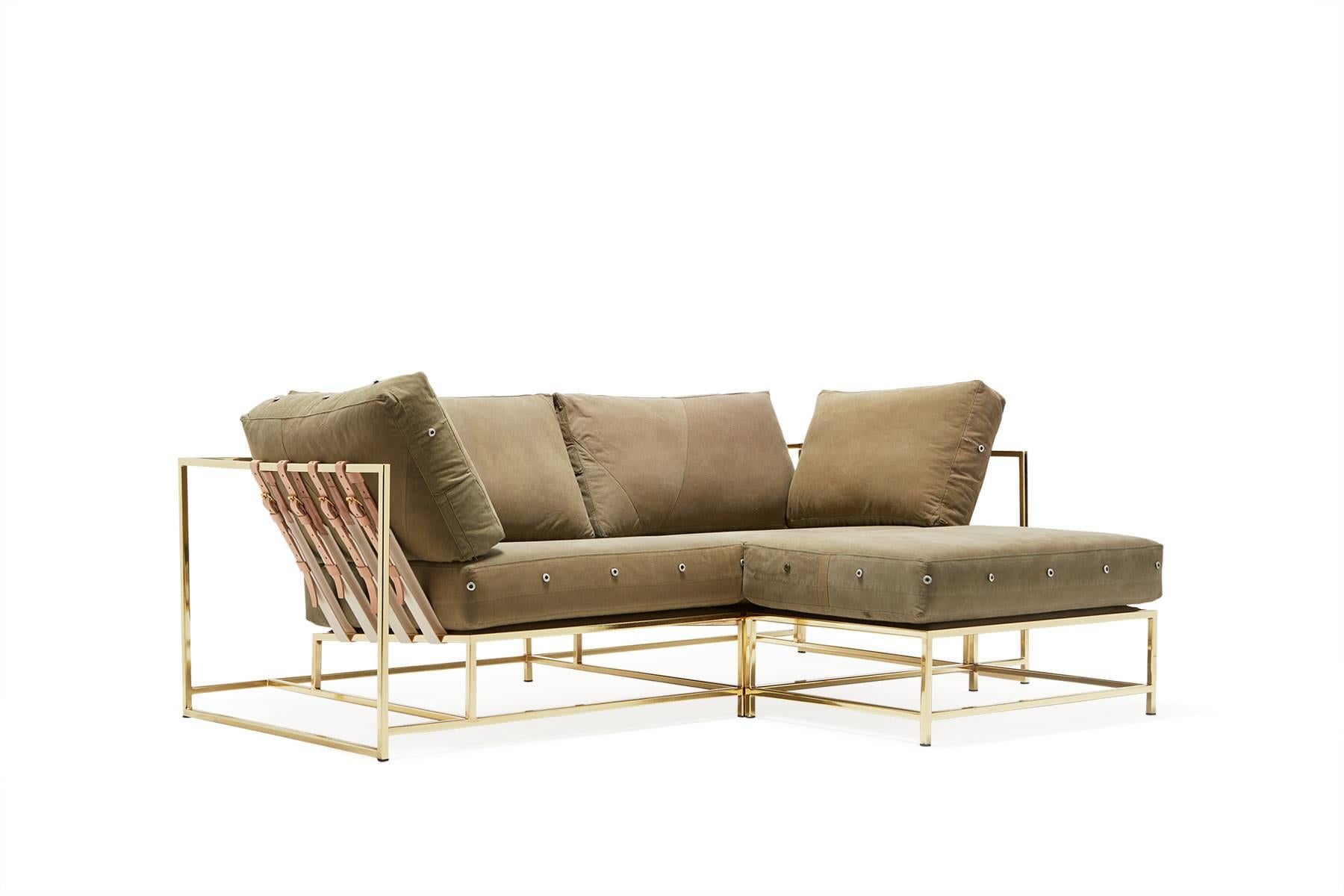 Vintage Military Canvas and Polished Brass Two-Seat Sofa In New Condition For Sale In Los Angeles, CA