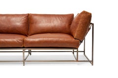 Canapé deux places en cuir Potomac et nickel antique