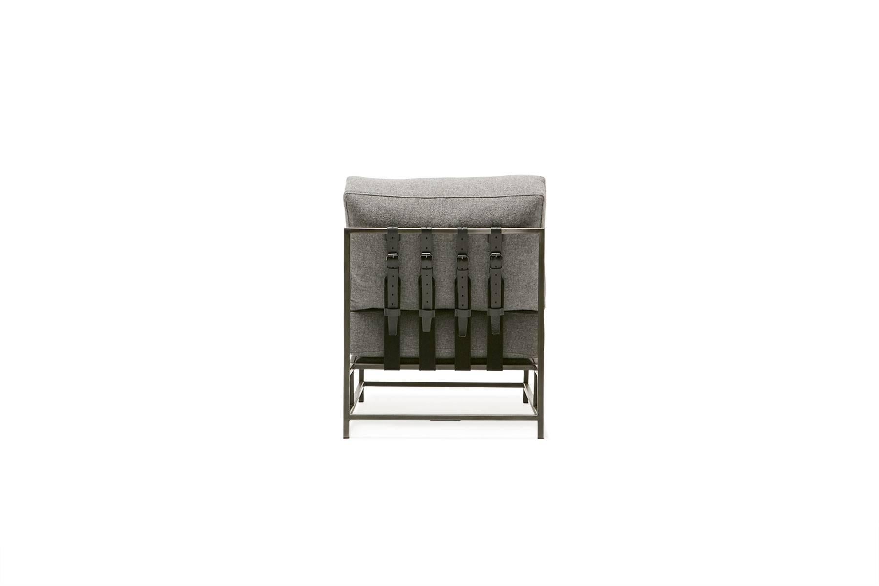 American Grey Wool and Antique Nickel Chair For Sale