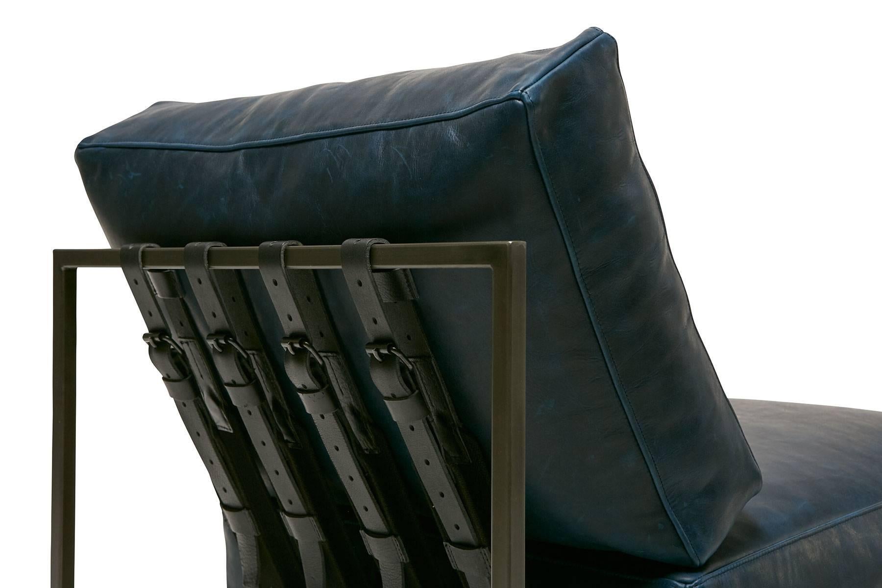 navy leather chair