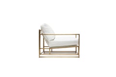 White Leather and Antique Brass Armchair