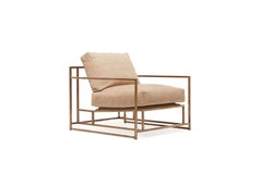 Taupe Nubuck Leather and Antique Brass Armchair