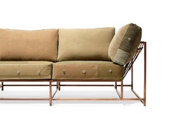 Vintage Military Canvas and Antique Copper Three-Piece Sofa