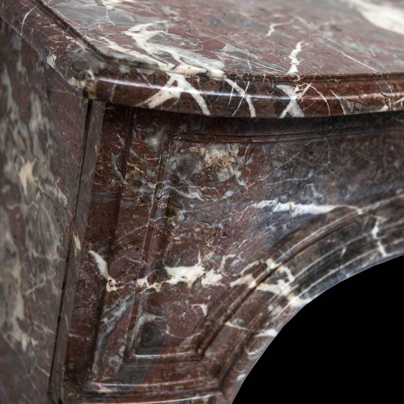 French 19th Century, Louis XV Style Antique Fireplace Mantel in Rouge Royal Marble
