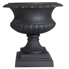 Pair of Cast Iron Black Victorian Style Urns