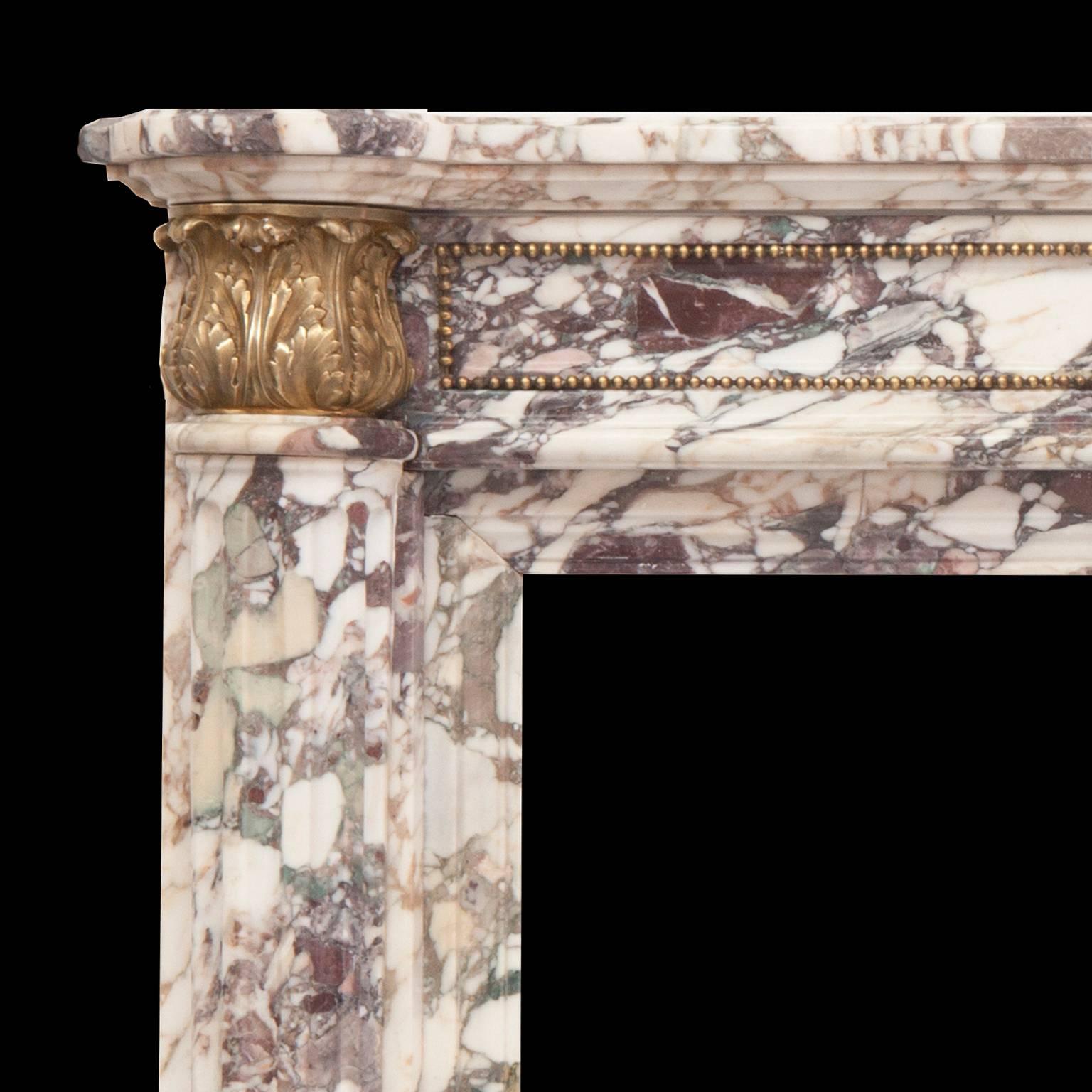 French Empire Breche Viola Marble Fireplace Mantel