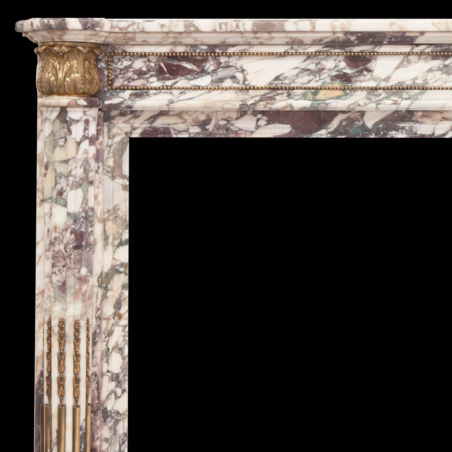 Hand-Carved Empire Breche Viola Marble Fireplace Mantel