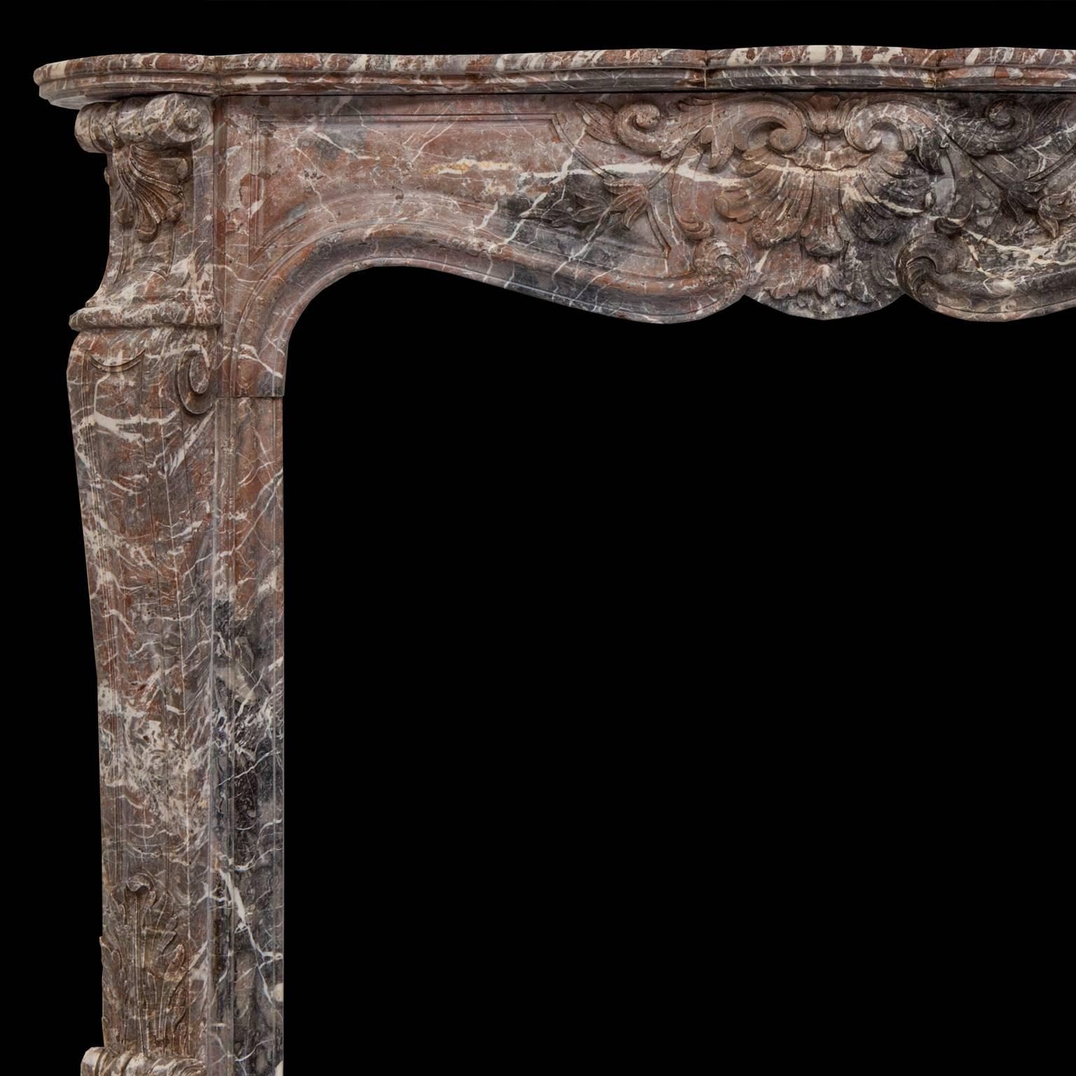 French 19th Century Louis XV Style Soft Rouge Marble Fireplace Surround