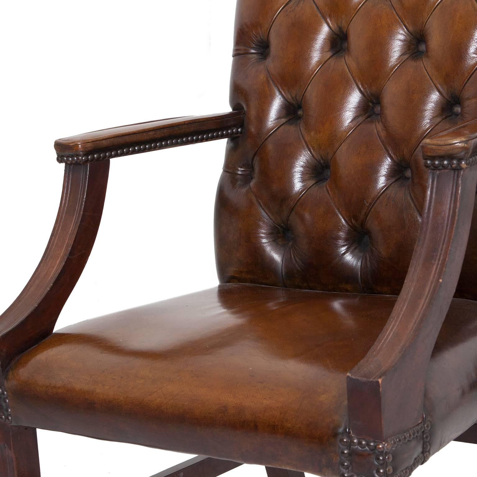 Hand-Crafted 20th Century Leather Gainsborough Style Chairs