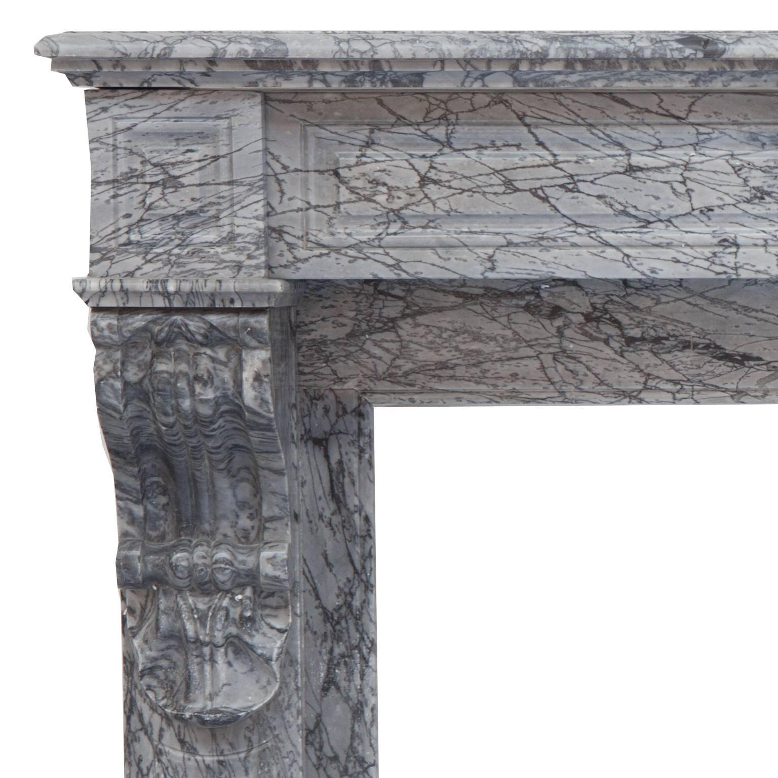 French 19th Century Louis Phillipe Blue Feuri Marble Fireplace Mantel