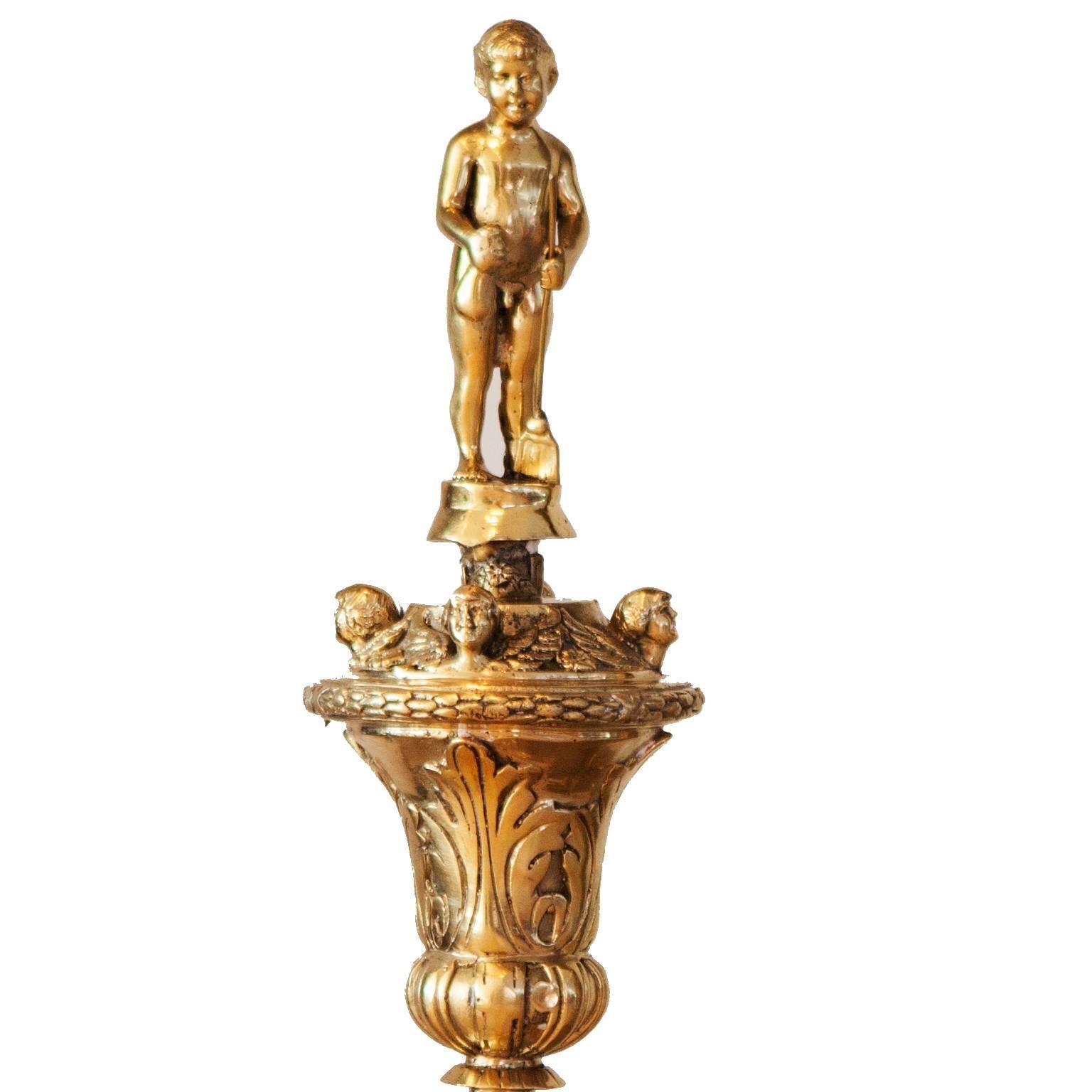 George II 20th Century Brass Cherub Fire Dogs, Andirons For Sale