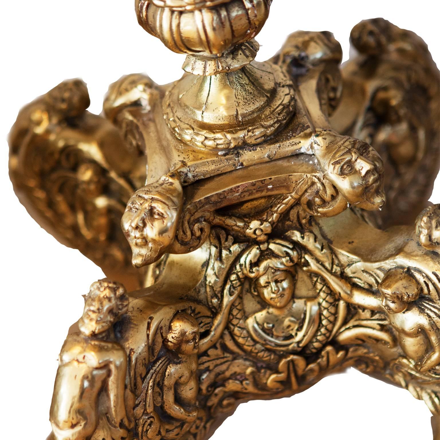 20th Century Brass Cherub Fire Dogs, Andirons In Good Condition For Sale In London, GB