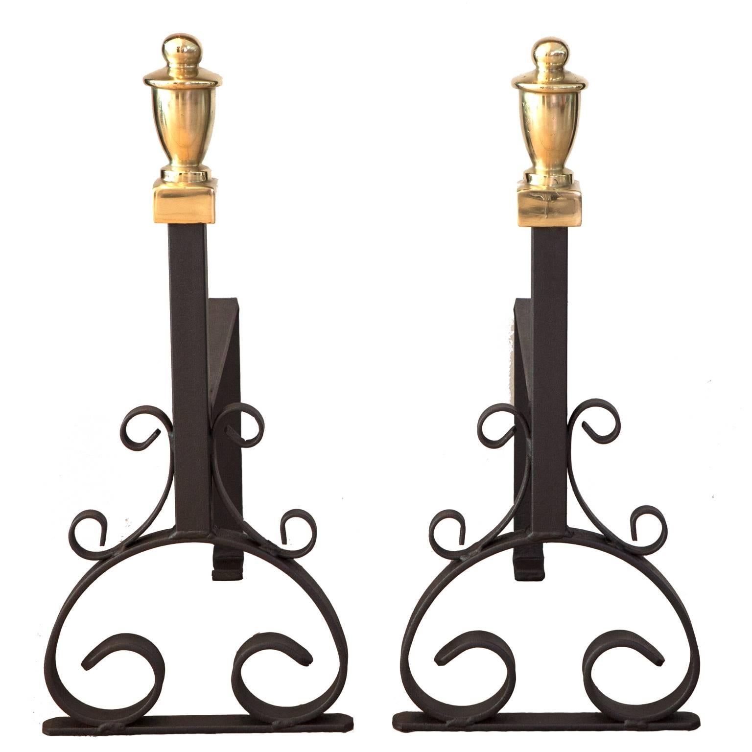 19th Century Cast Iron And Brass Fire Dogs or Andirons For Sale