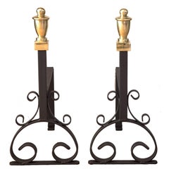 19th Century Cast Iron And Brass Fire Dogs or Andirons