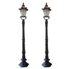 Vintage Cast Iron Street Lamp Posts and Large Square Brass Lantern