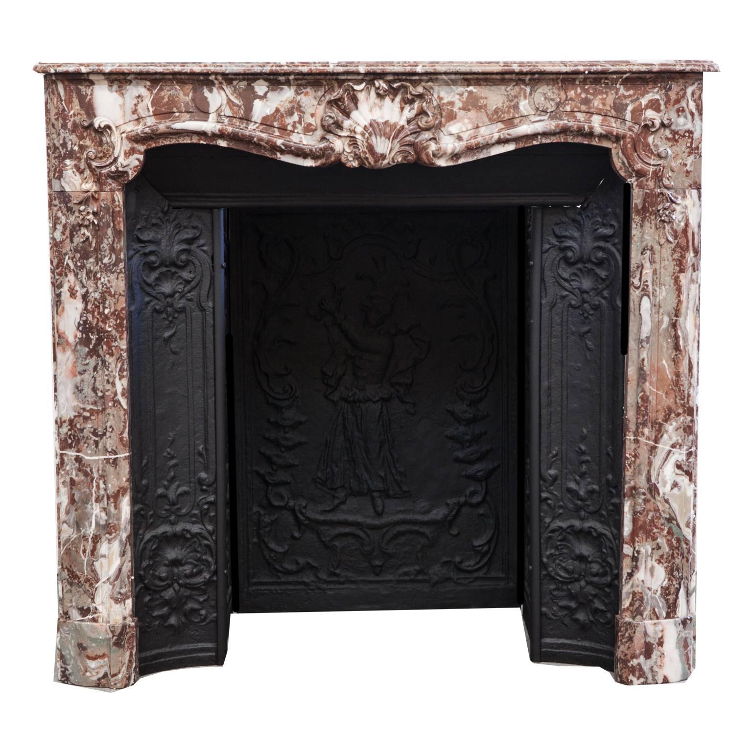 19th Century Louis XV Style Parisian Marble Fireplace Mantelpiece and Interior